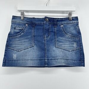 Y2K Low Rise Faded Mini Jean Skirt Western Concert Festival 2000s Blue Denim